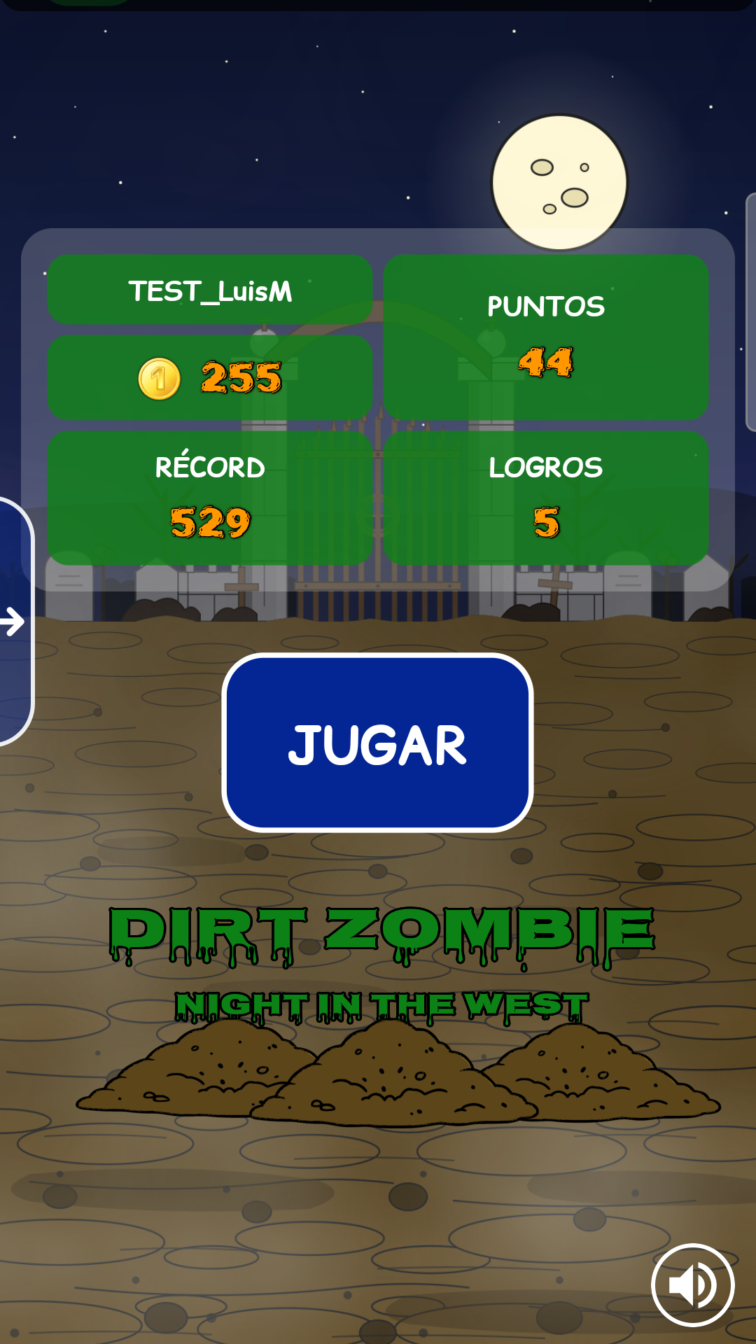 Menú principal de Dirt Zombie: Night in the West