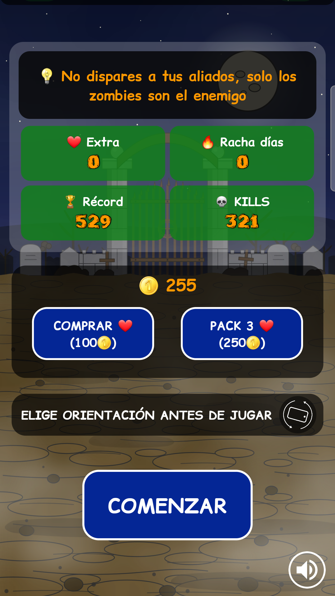 Preparación de la partida en Dirt Zombie