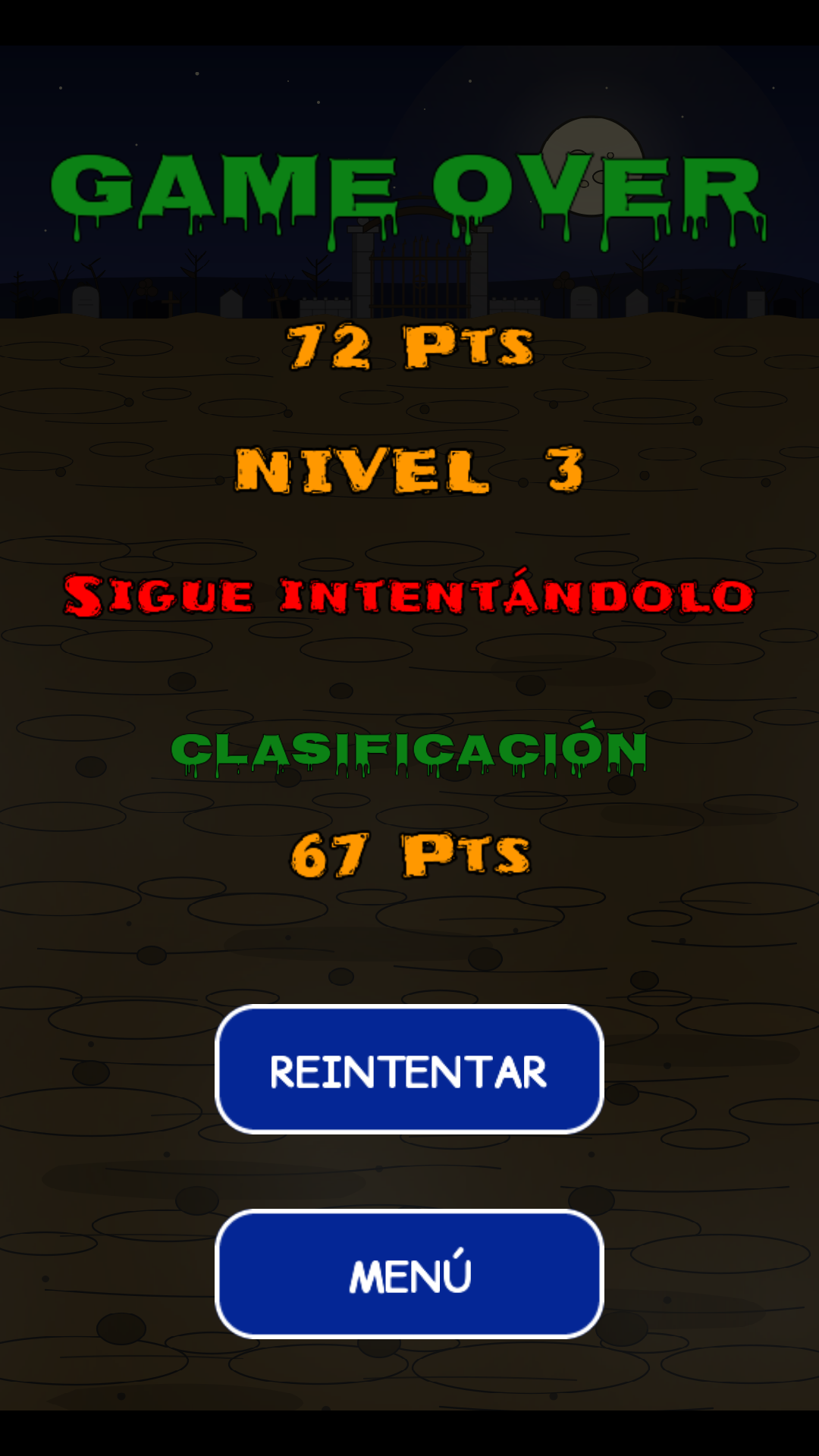 Game Over con puntuación final