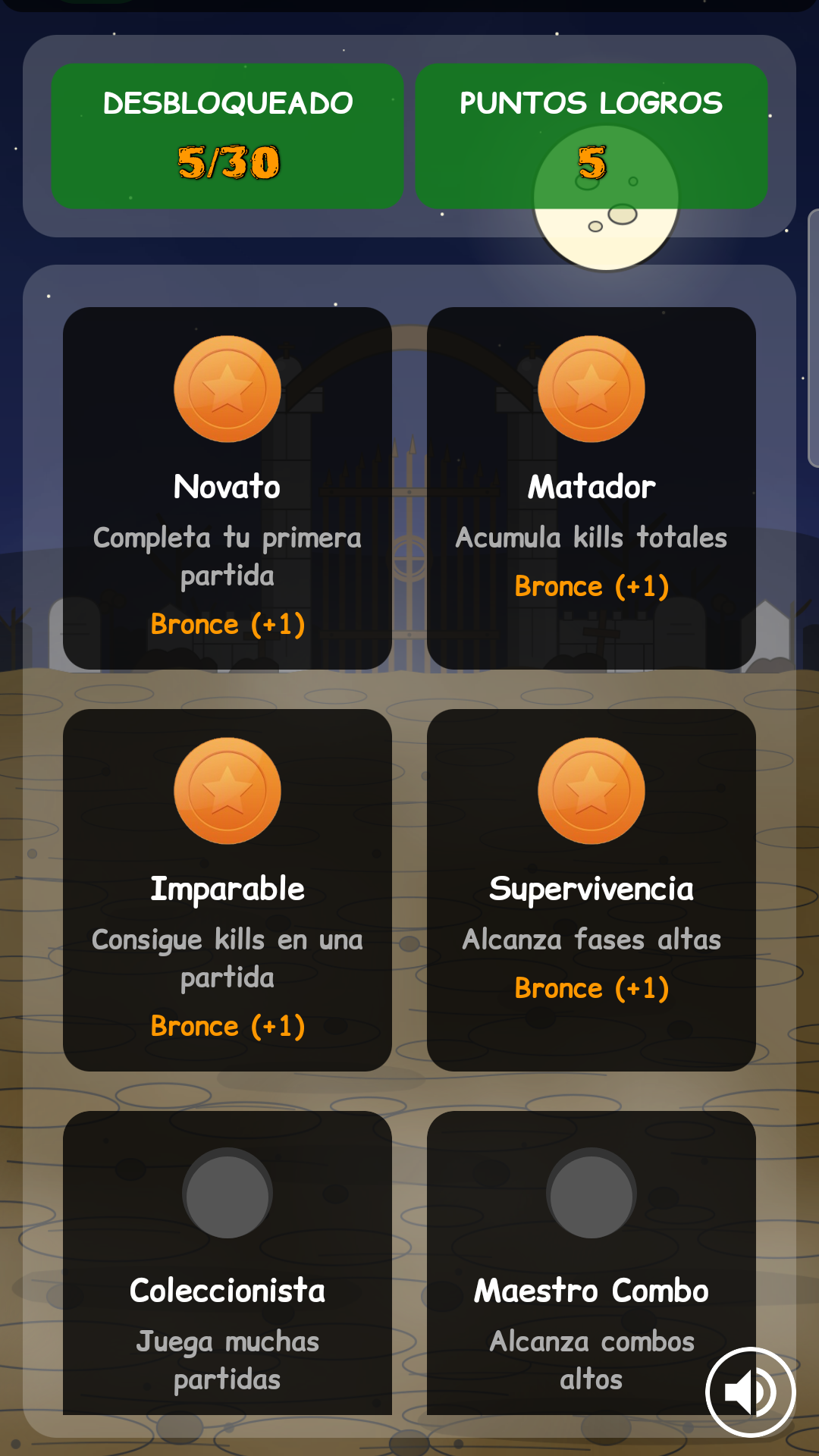 Pantalla de logros con medallas